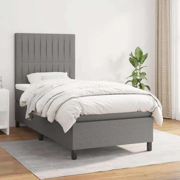 Gossi pat box spring cu saltea, gri inchis, 100x200 cm, textil