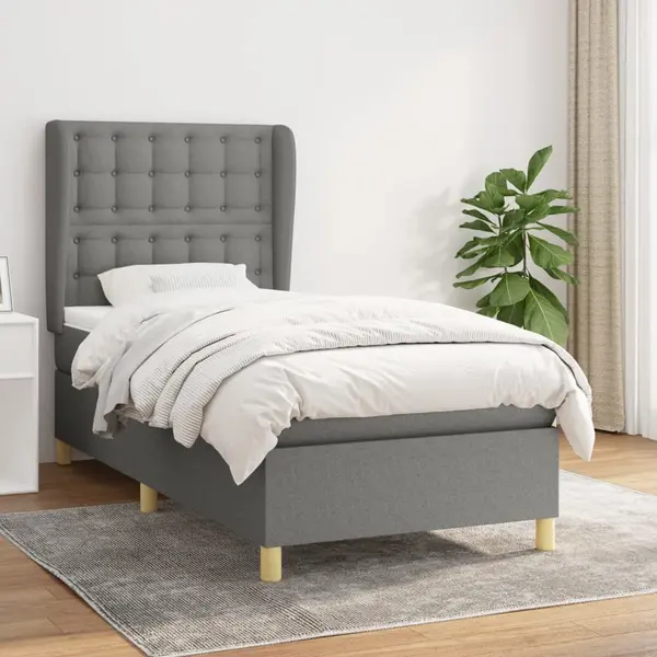 Gossi pat box spring cu saltea, gri inchis, 100x200 cm, textil