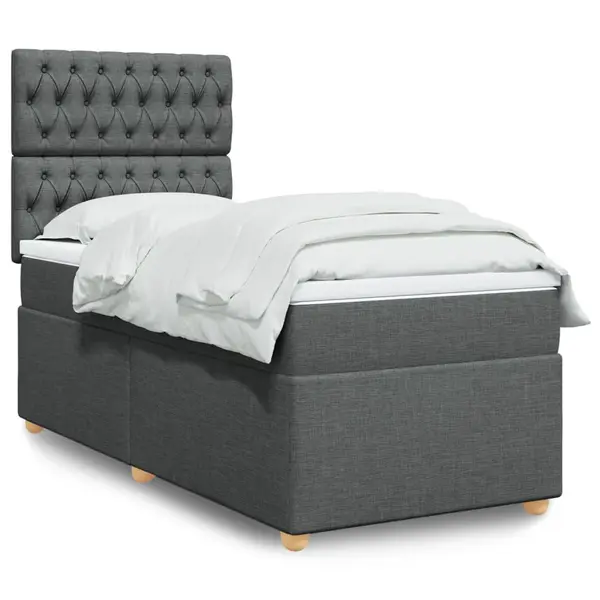 Gossi pat box spring cu saltea, gri inchis, 100x200 cm, textil