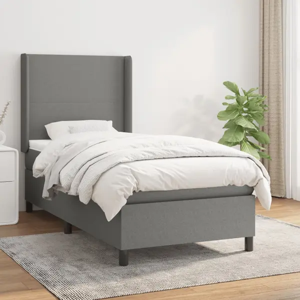 Gossi pat box spring cu saltea, gri inchis, 100x200 cm, textil