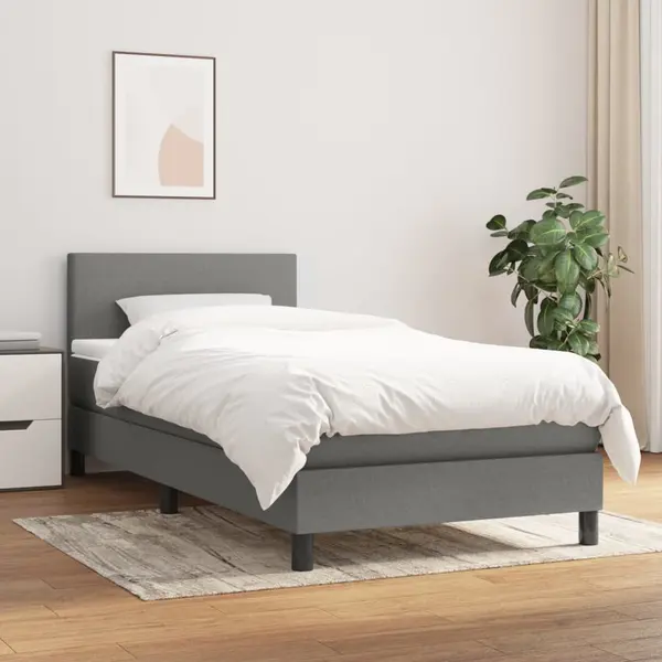 Gossi pat box spring cu saltea, gri inchis, 100x200 cm, textil