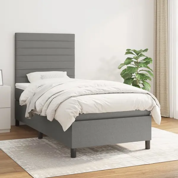 Gossi pat box spring cu saltea, gri inchis, 100x200 cm, textil