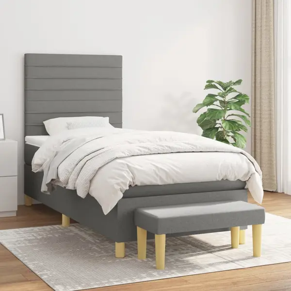 Gossi pat box spring cu saltea, gri inchis, 100x200 cm, textil