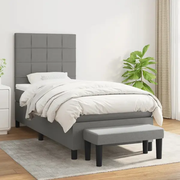 Gossi pat box spring cu saltea, gri inchis, 100x200 cm, textil