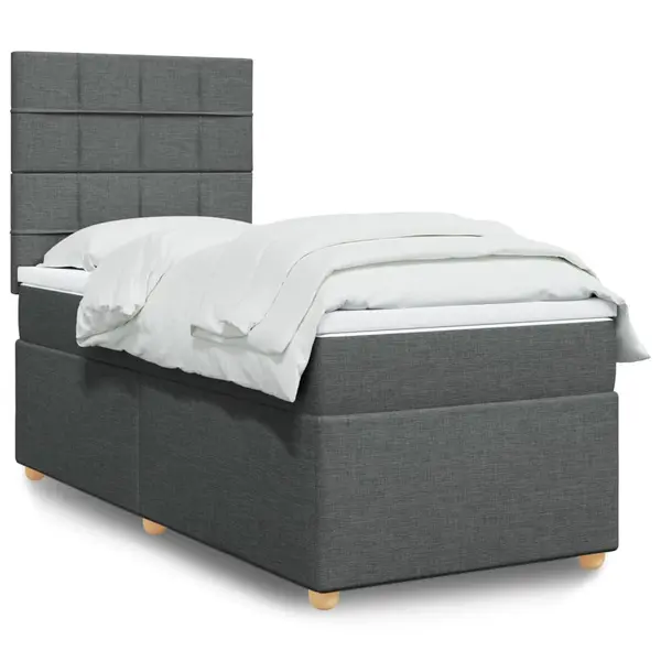 Gossi pat box spring cu saltea, gri inchis, 100x200 cm, textil