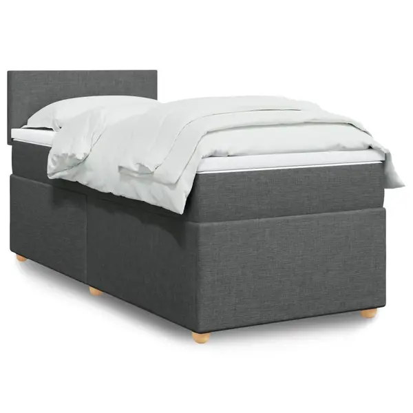 Gossi pat box spring cu saltea, gri inchis, 100x200 cm, textil