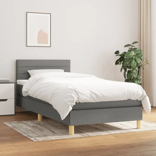Gossi pat box spring cu saltea, gri inchis, 100x200 cm, textil