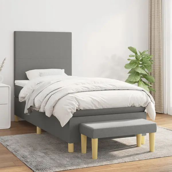 Gossi pat box spring cu saltea, gri inchis, 100x200 cm, textil