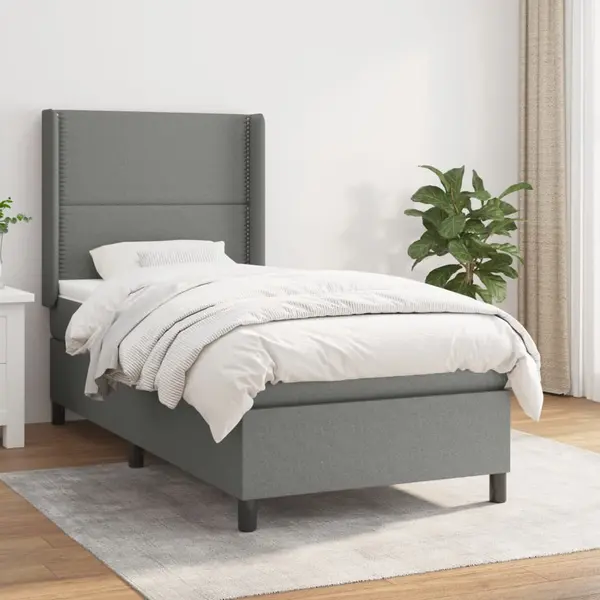 Gossi pat box spring cu saltea, gri inchis, 100x200 cm, textil