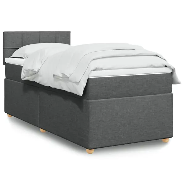 Gossi pat box spring cu saltea, gri inchis, 100x200 cm, textil