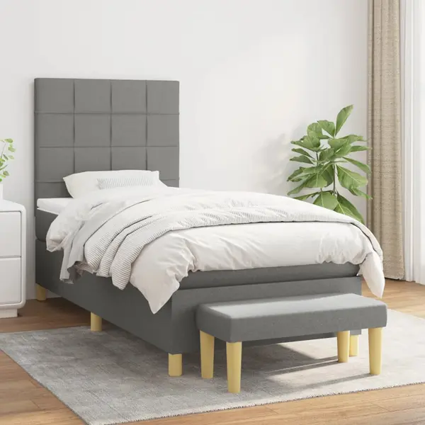 Gossi pat box spring cu saltea, gri inchis, 100x200 cm, textil