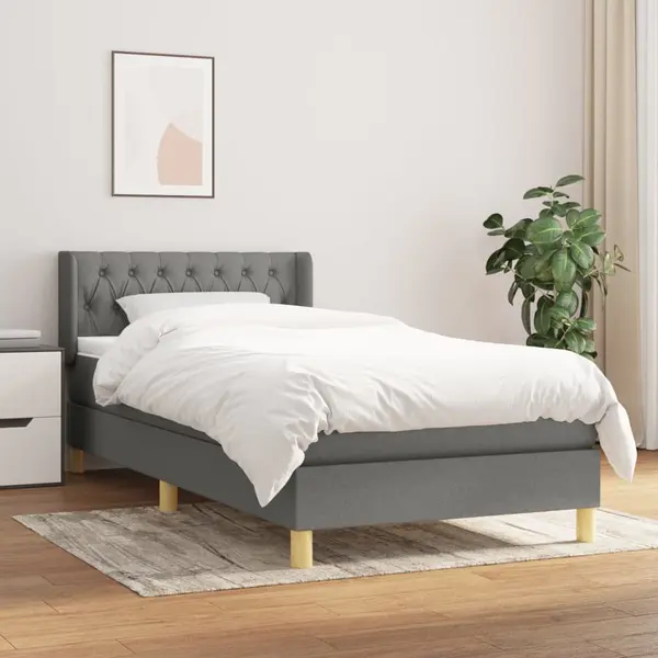Gossi pat box spring cu saltea, gri inchis, 100x200 cm, textil