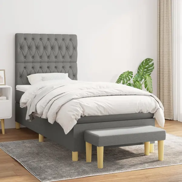 Gossi pat box spring cu saltea, gri inchis, 100x200 cm, textil