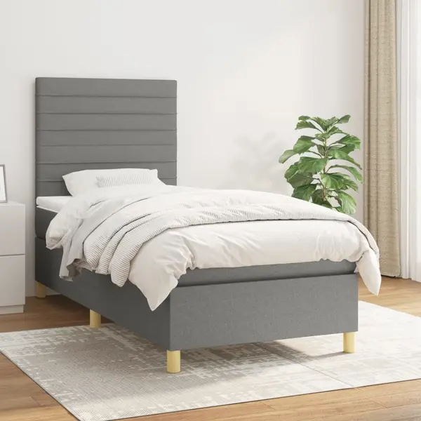 Gossi pat box spring cu saltea, gri inchis, 100x200 cm, textil