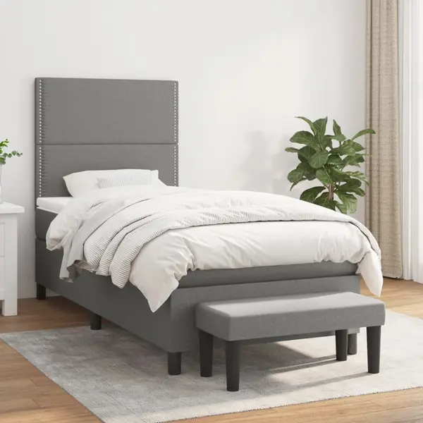 Gossi pat box spring cu saltea, gri inchis, 100x200 cm, textil