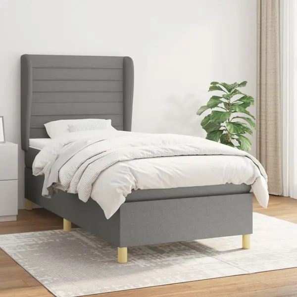 Gossi pat box spring cu saltea, gri inchis, 100x200 cm, textil