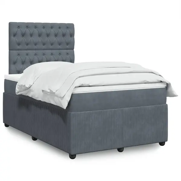 Gossi pat box spring cu saltea, gri inchis, 120x190 cm, catifea