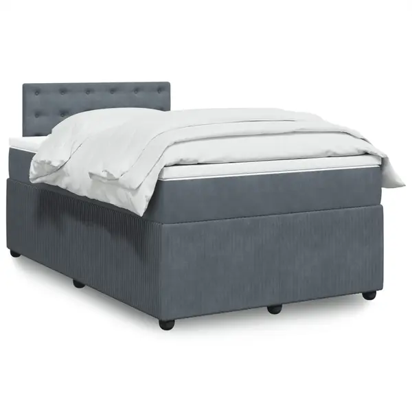 Gossi pat box spring cu saltea, gri inchis, 120x190 cm, catifea