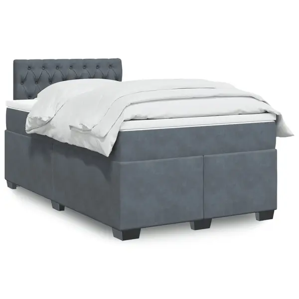 Gossi pat box spring cu saltea, gri inchis, 120x190 cm, catifea