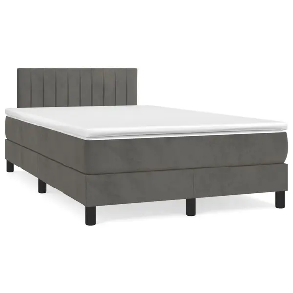 Gossi pat box spring cu saltea, gri inchis, 120x190 cm, catifea