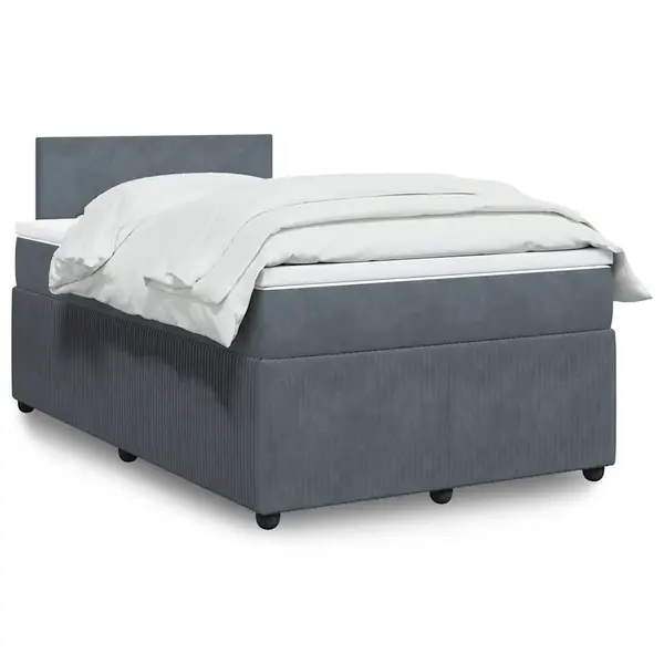 Gossi pat box spring cu saltea, gri inchis, 120x190 cm, catifea