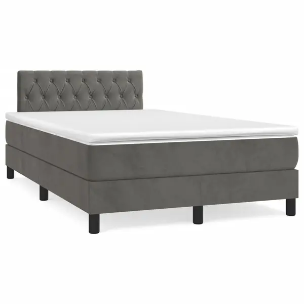 Gossi pat box spring cu saltea, gri inchis, 120x190 cm, catifea