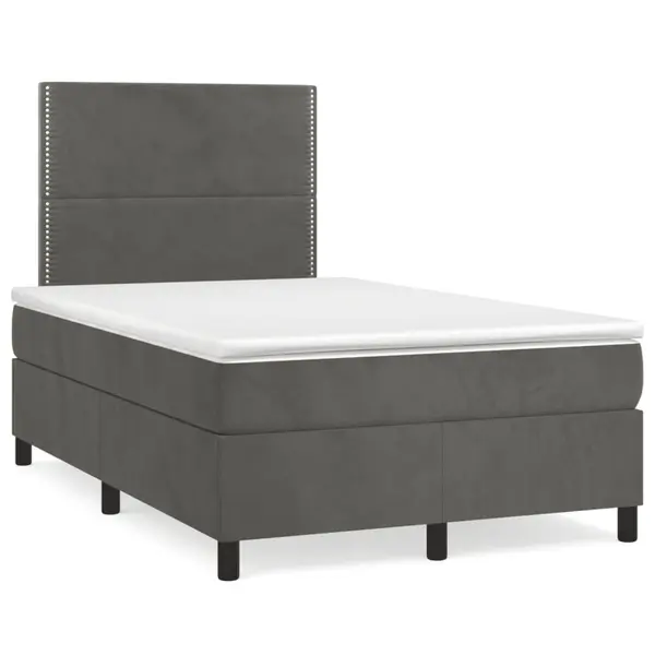 Gossi pat box spring cu saltea, gri inchis, 120x190 cm, catifea