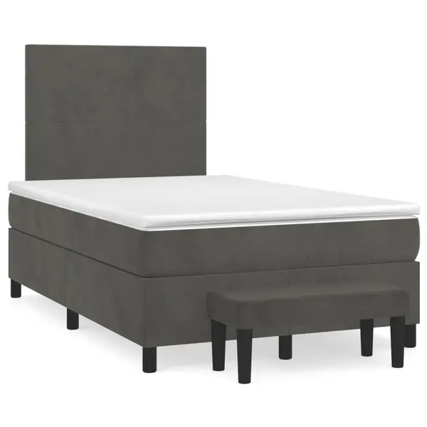 Gossi pat box spring cu saltea, gri inchis, 120x190 cm, catifea