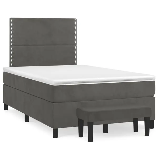 Gossi pat box spring cu saltea, gri inchis, 120x190 cm, catifea