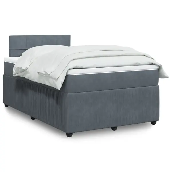 Gossi pat box spring cu saltea, gri inchis, 120x190 cm, catifea
