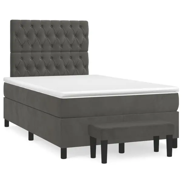Gossi pat box spring cu saltea, gri inchis, 120x190 cm, catifea