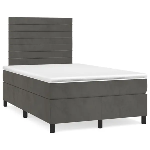 Gossi pat box spring cu saltea, gri inchis, 120x190 cm, catifea