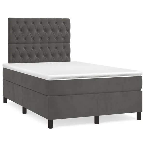 Gossi pat box spring cu saltea, gri inchis, 120x190 cm, catifea