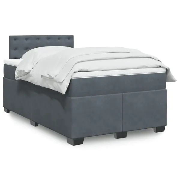 Gossi pat box spring cu saltea, gri inchis, 120x190 cm, catifea