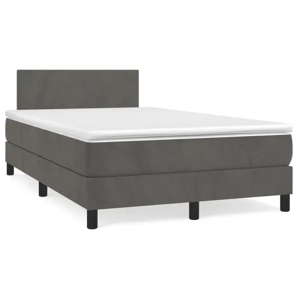 Gossi pat box spring cu saltea, gri inchis, 120x190 cm, catifea