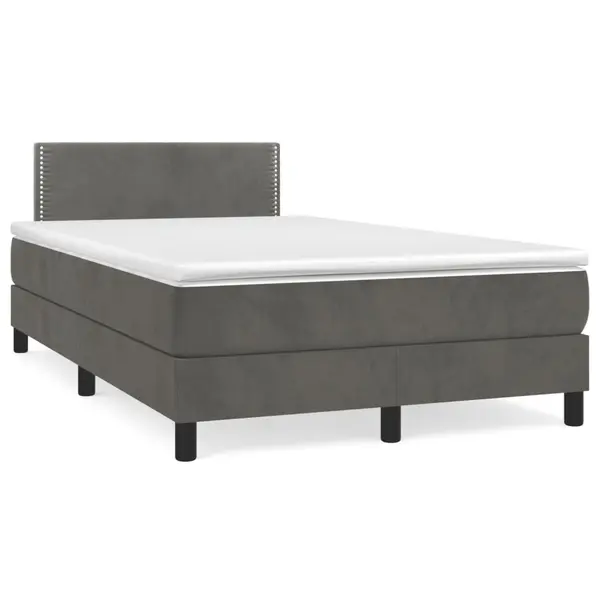 Gossi pat box spring cu saltea, gri inchis, 120x190 cm, catifea
