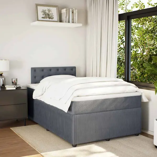 Gossi pat box spring cu saltea, gri inchis, 120x190 cm, catifea