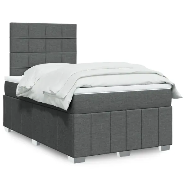 Gossi pat box spring cu saltea, gri inchis, 120x190 cm, textil