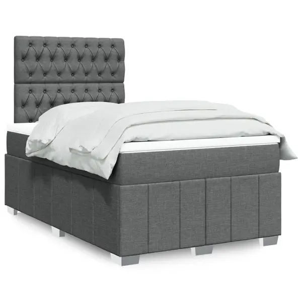 Gossi pat box spring cu saltea, gri inchis, 120x190 cm, textil