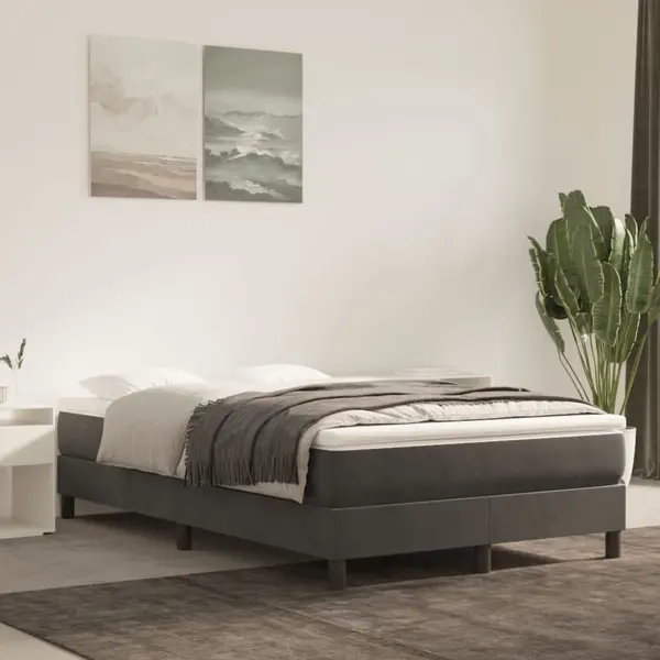 Gossi pat box spring cu saltea, gri inchis, 120x200 cm, catifea