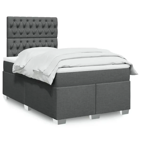 Gossi pat box spring cu saltea, gri inchis, 120x200 cm, textil