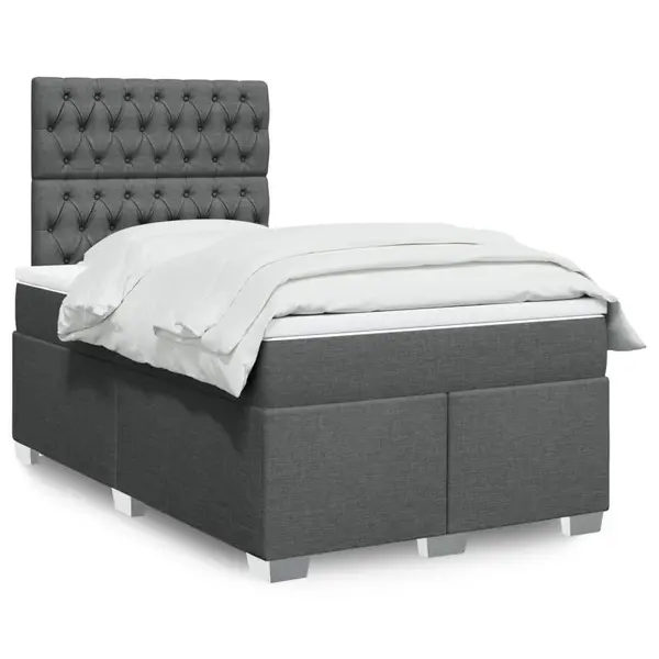 Gossi pat box spring cu saltea, gri inchis, 120x200 cm, textil