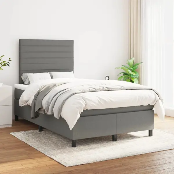 Gossi pat box spring cu saltea, gri inchis, 120x200 cm, textil