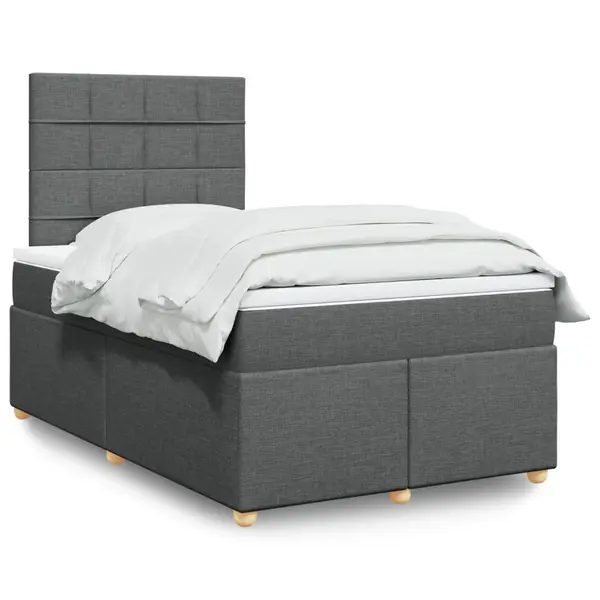 Gossi pat box spring cu saltea, gri inchis, 120x200 cm, textil