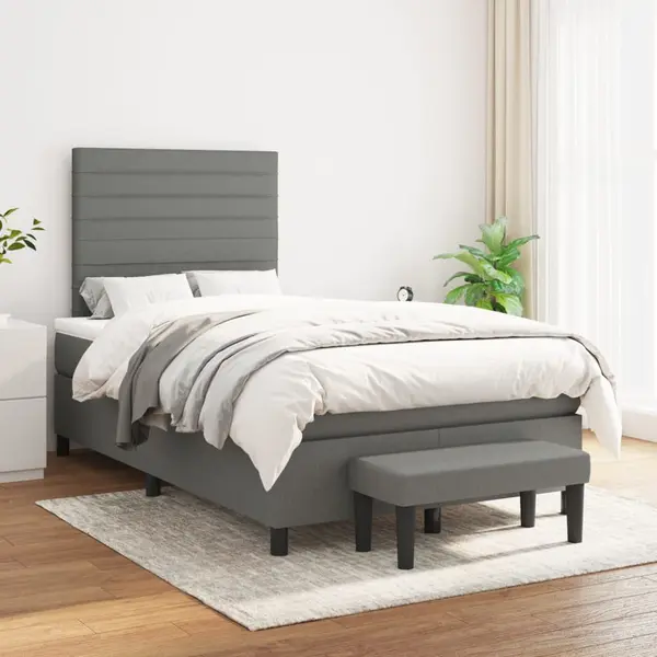 Gossi pat box spring cu saltea, gri inchis, 120x200 cm, textil