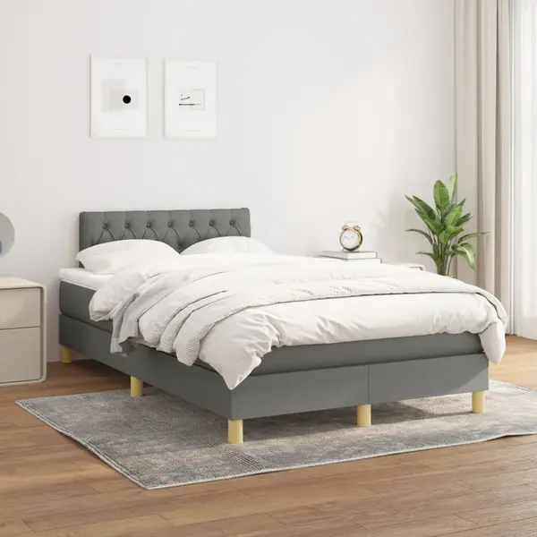 Gossi pat box spring cu saltea, gri inchis, 120x200 cm, textil