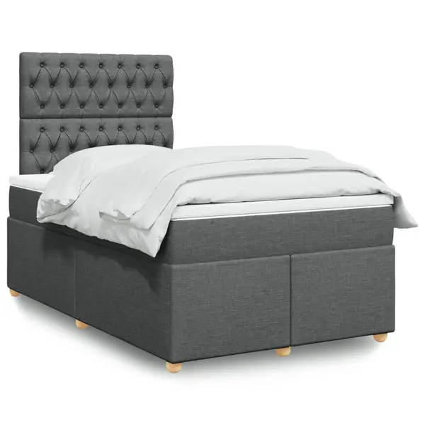 Gossi pat box spring cu saltea, gri inchis, 120x200 cm, textil