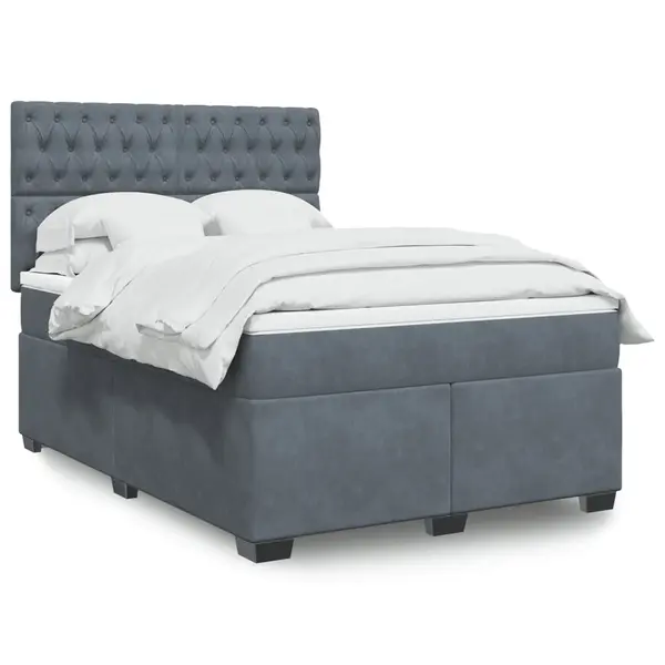 Gossi pat box spring cu saltea, gri inchis, 140x190 cm, catifea