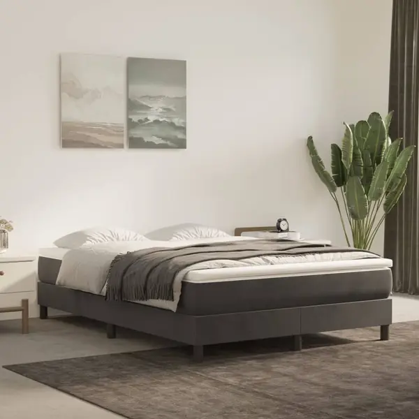 Gossi pat box spring cu saltea, gri inchis, 140x190 cm, catifea