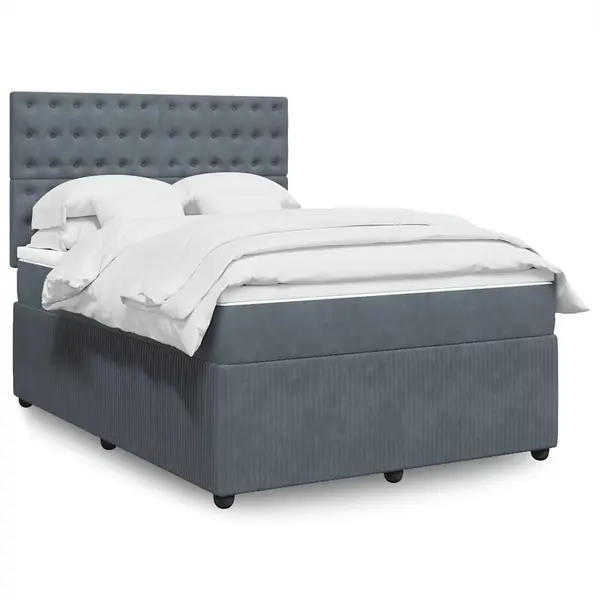 Gossi pat box spring cu saltea, gri inchis, 140x190 cm, catifea